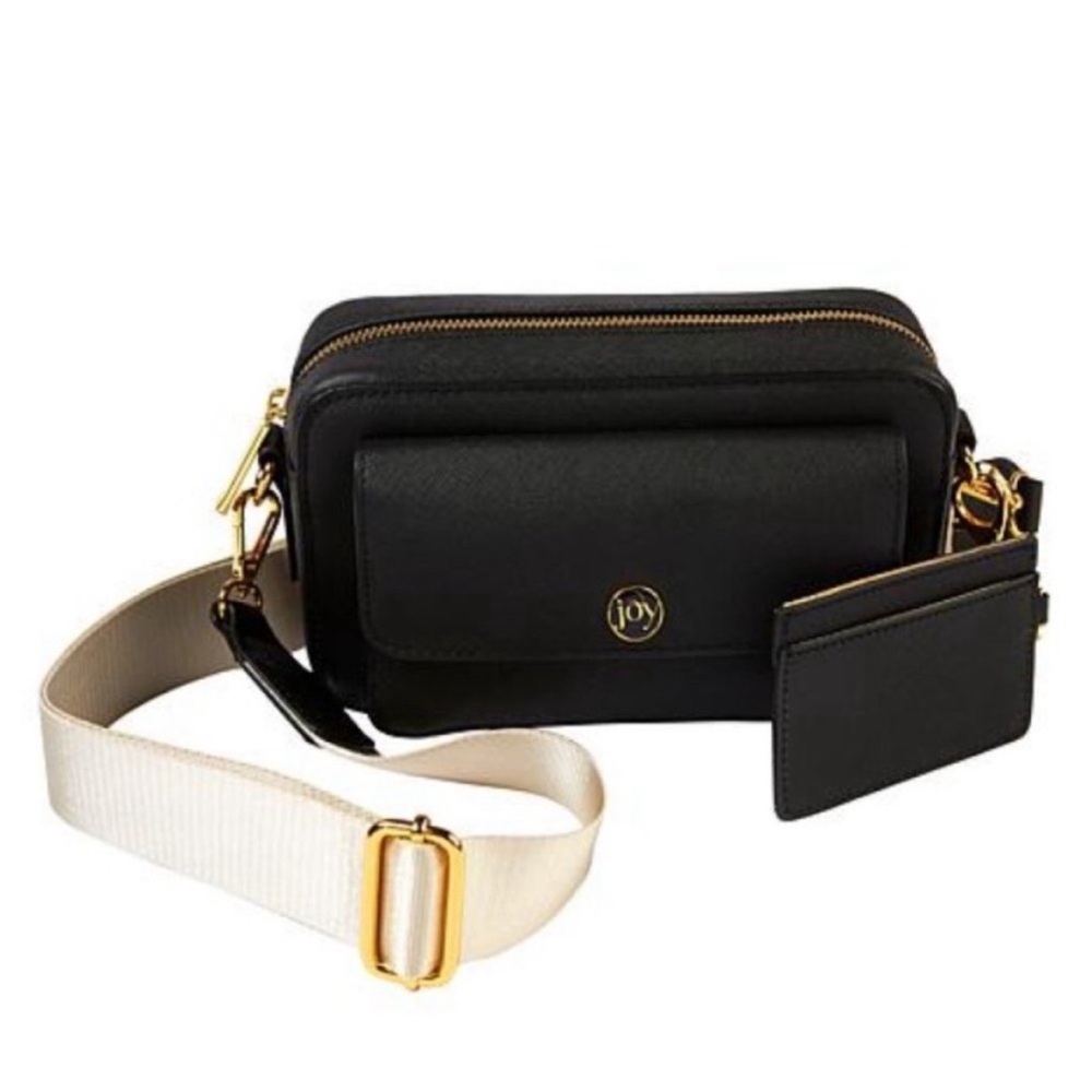 Joy Mangano black cross body leather camera bag purse